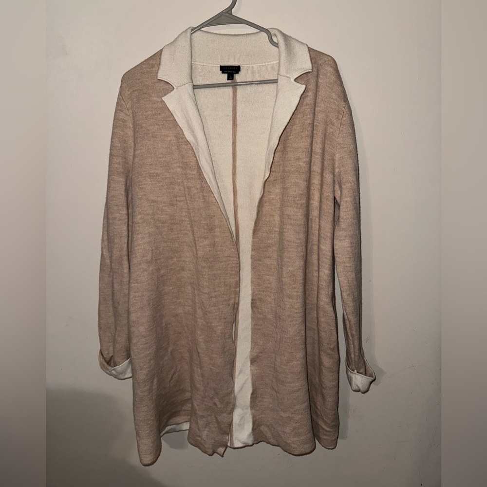 Talbots Merino Wool Coatigan Cardigan Blazer Tan Cream Size L
